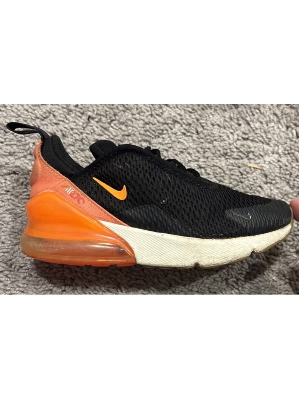 Nike Air Max 270 Black Bright Crimson Orange Sneakers AO2372-037 Kids 13C